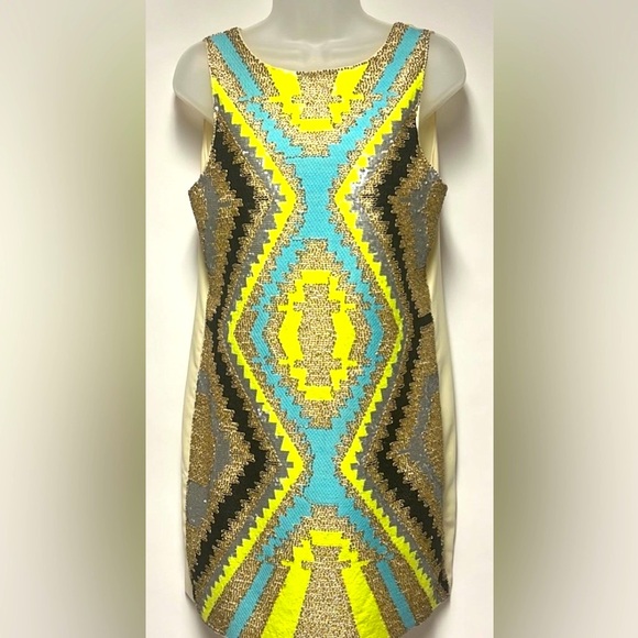 Mod Bold Sequined & Beaded Sleeveless Sheath Dress Designed by Harper 21st - Picture 4 of 14